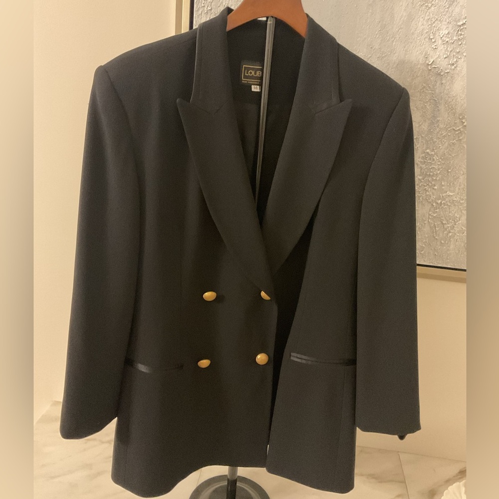 Sophisticated Black Blazer  with Decorative Gold Buttons .